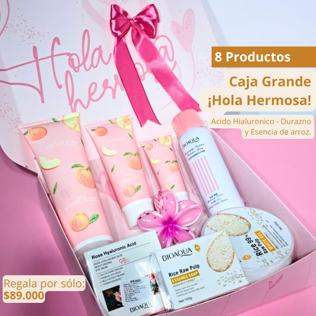 Caja Premium Cuiado Facial ACIDO HIALURONICO, ESENCIA DE ARROZ Y DURAZNO x8 Productos