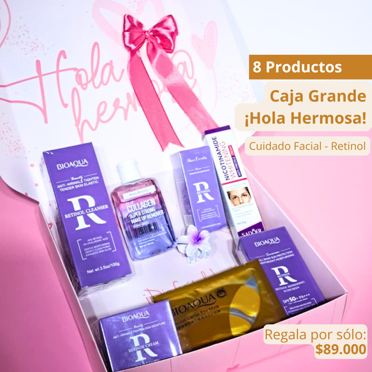 Caja Premium Cuiado Facial ¡Hola Hermosa! Retinol x8 Productos