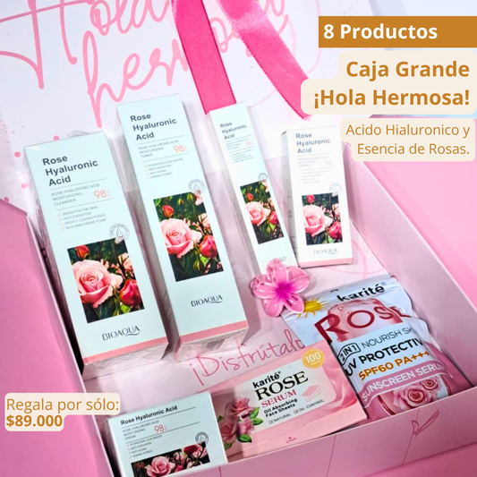 Caja Premium Cuidado Facial ACIDO HIALURONICO & ESENCIA DE ROSAS  x8 Productos